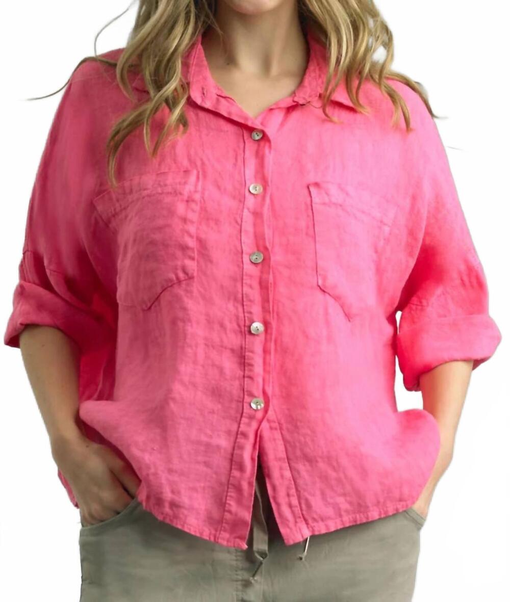 NEW TEMPO PARIS women's two pocket linen top in fuchsia